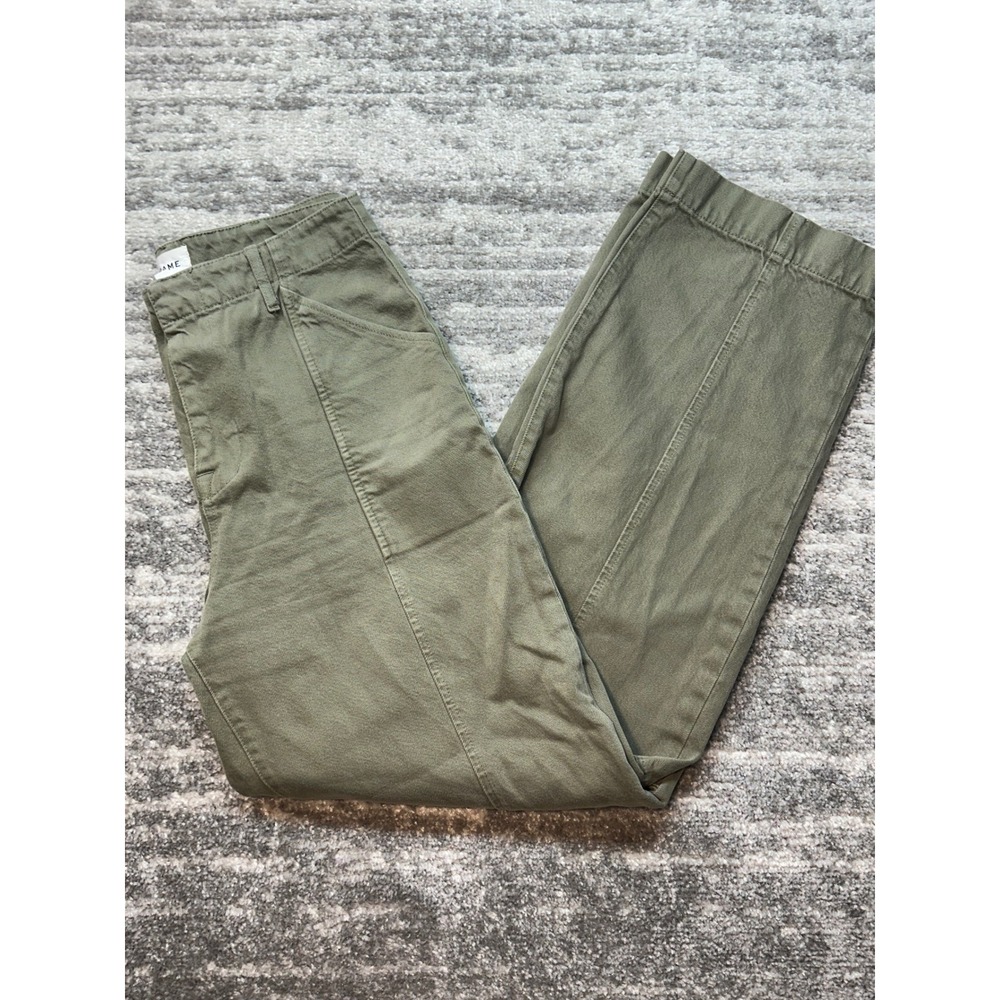 FRAME Washed Military Pants Women 27 Green HRRT728 High Rise Straight Utility